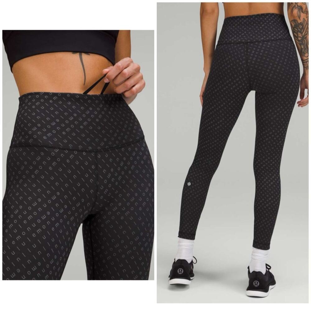 Lululemon wunder train high rise leggings black spell out 4